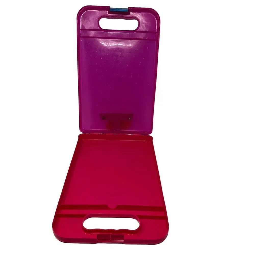 Vintage Lisa Frank Blonde Girl Pink Glitter Clipboard Art Storage Container Nurs